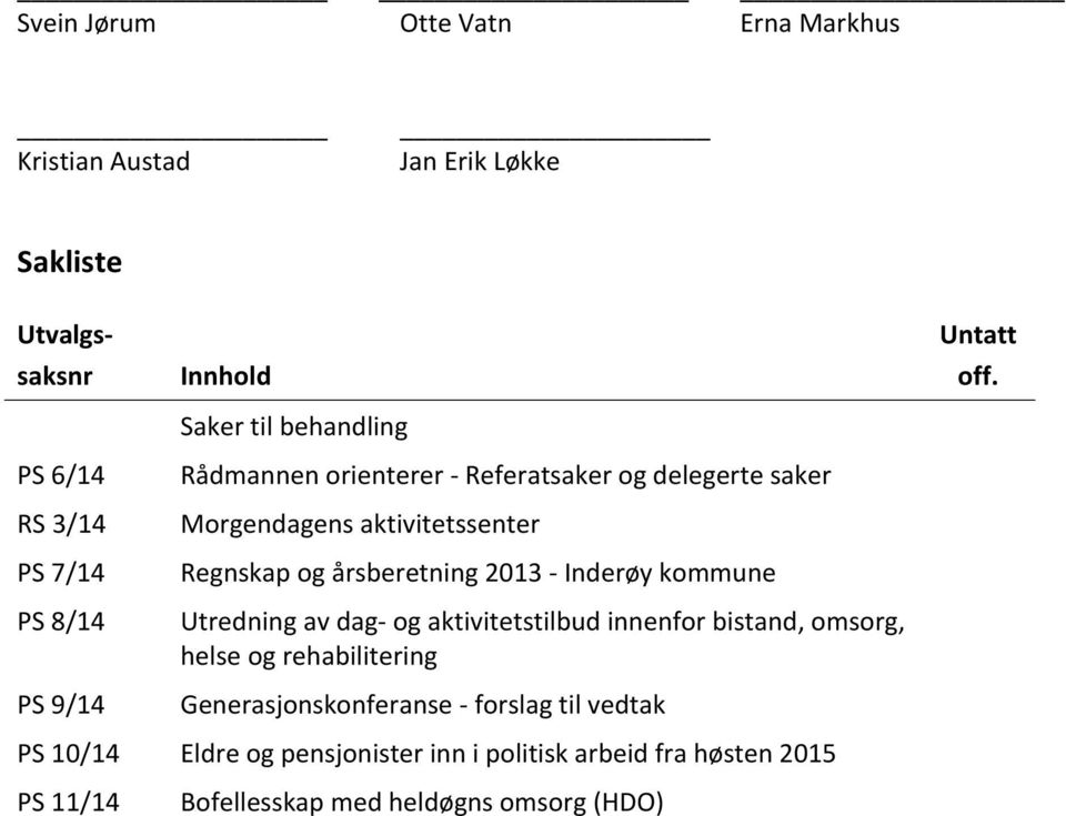 Inderøy kommune Utredning av dag- og aktivitetstilbud innenfor bistand, omsorg, helse og rehabilitering Generasjonskonferanse - forslag