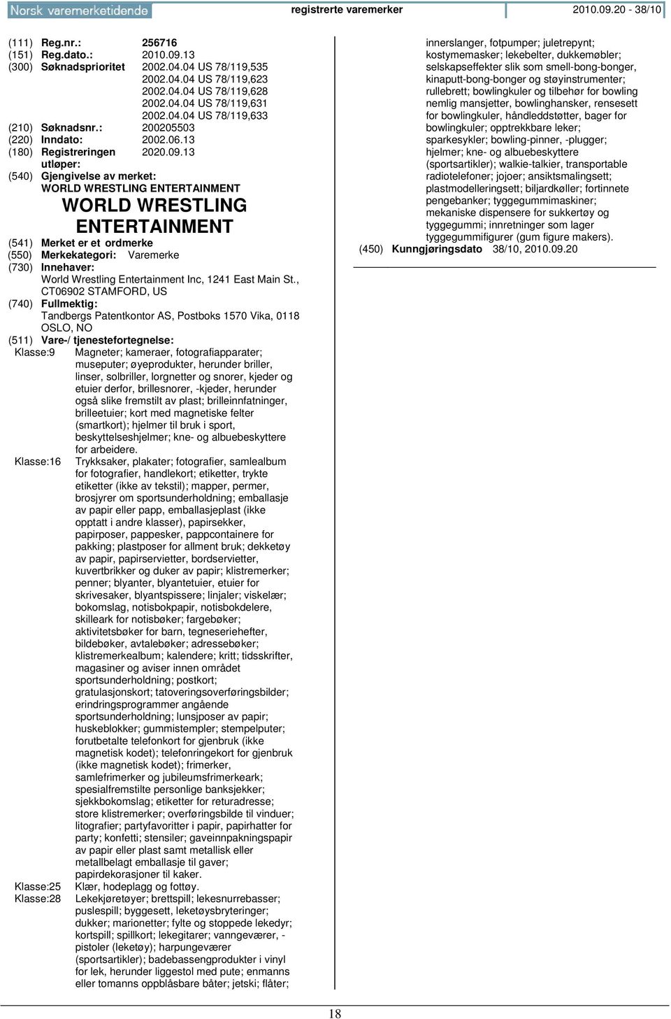 13 WORLD WRESTLING ENTERTAINMENT WORLD WRESTLING ENTERTAINMENT World Wrestling Entertainment Inc, 1241 East Main St.