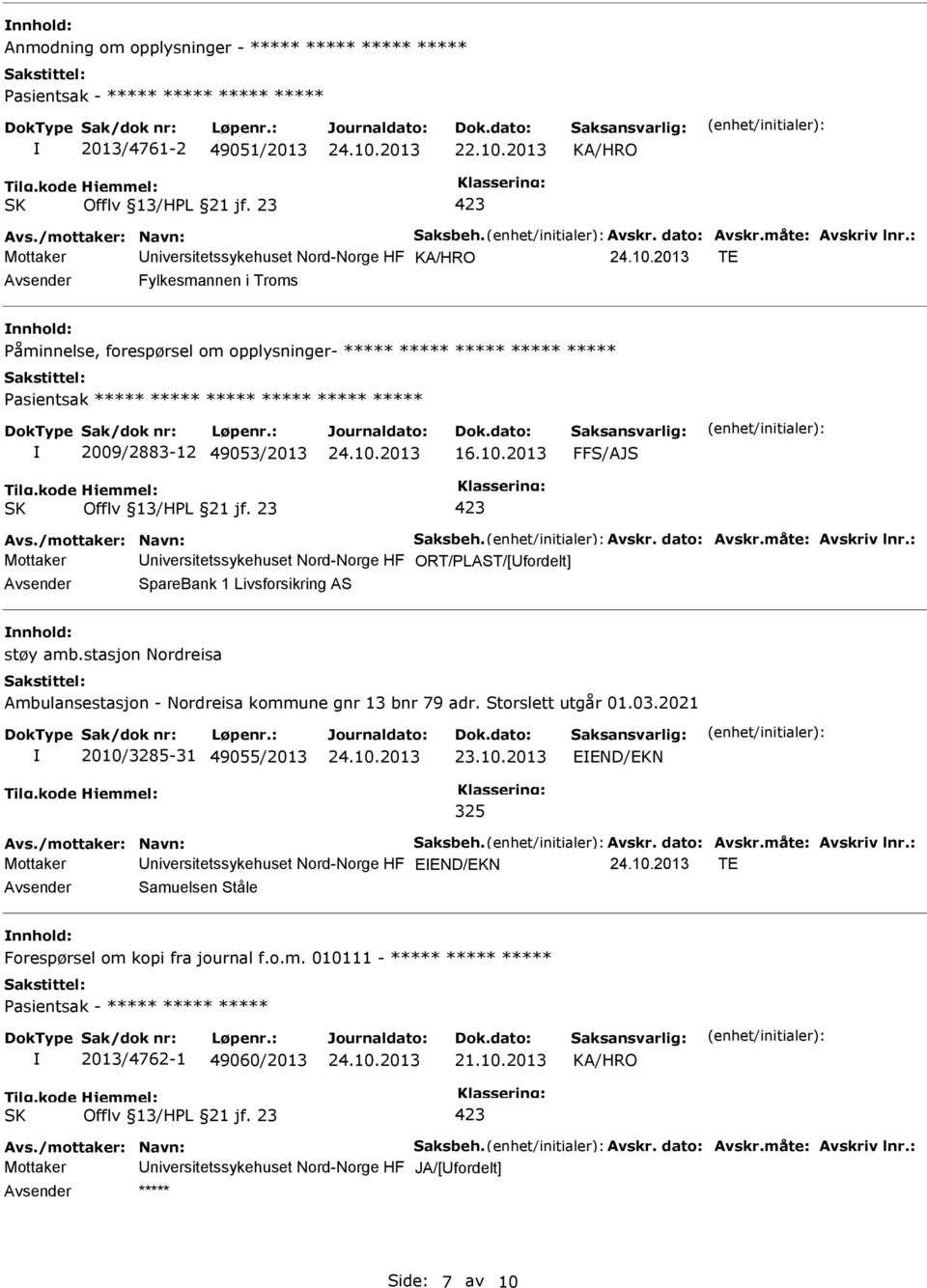 2009/2883-12 49053/2013 16.10.2013 FFS/AJS Avs./mottaker: Navn: Saksbeh. Avskr. dato: Avskr.måte: Avskriv lnr.