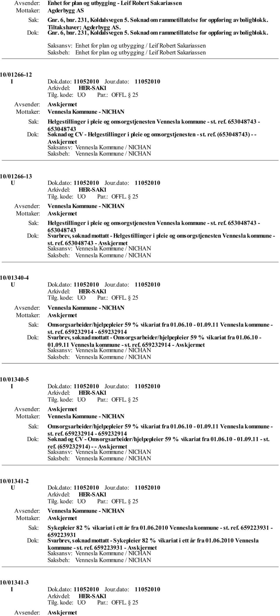 ref. (653048743) - - Saksansv: Vennesla Kommune / NICHAN Saksbeh: Vennesla Kommune / NICHAN 10/01266-13 U Dok.dato: Jour.