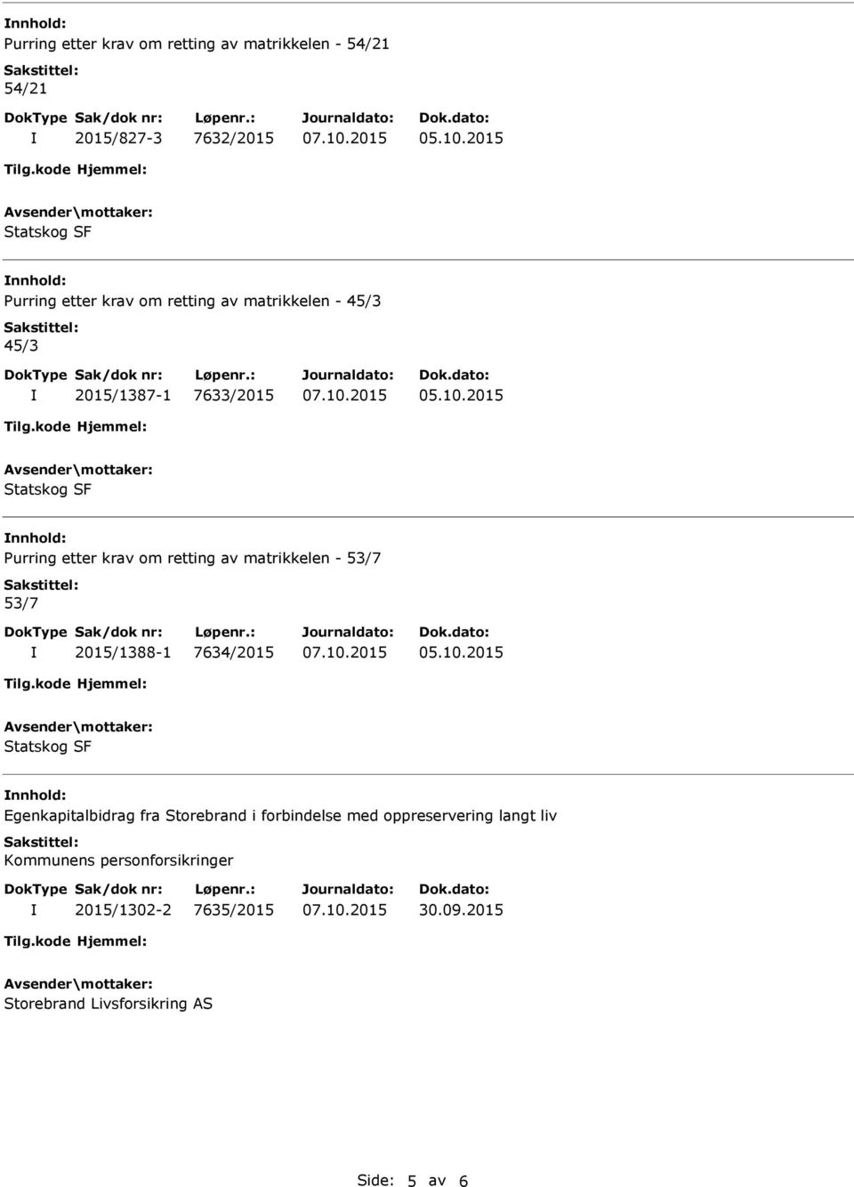 - 53/7 53/7 2015/1388-1 7634/2015 Statskog SF Egenkapitalbidrag fra Storebrand i forbindelse med oppreservering