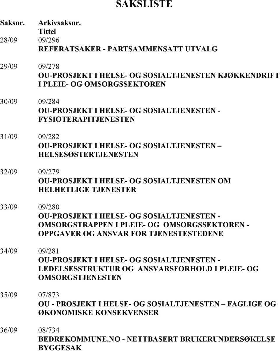 ESTE - FYSIOTERAPITJE ESTE 31/09 09/282 OU-PROSJEKT I HELSE- OG SOSIALTJE ESTE HELSESØSTERTJE ESTE 32/09 09/279 OU-PROSJEKT I HELSE- OG SOSIALTJE ESTE OM HELHETLIGE TJE ESTER 33/09 09/280 OU-PROSJEKT