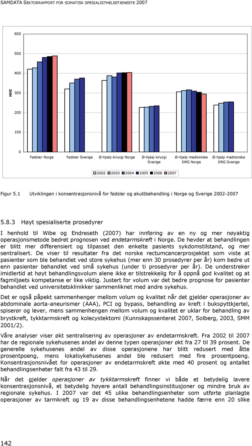 3 Høyt spesialiserte prosedyrer I henhold til Wibe og Endreseth (2007) har innføring av en ny og mer nøyaktig operasjonsmetode bedret prognosen ved endetarmskreft i Norge.