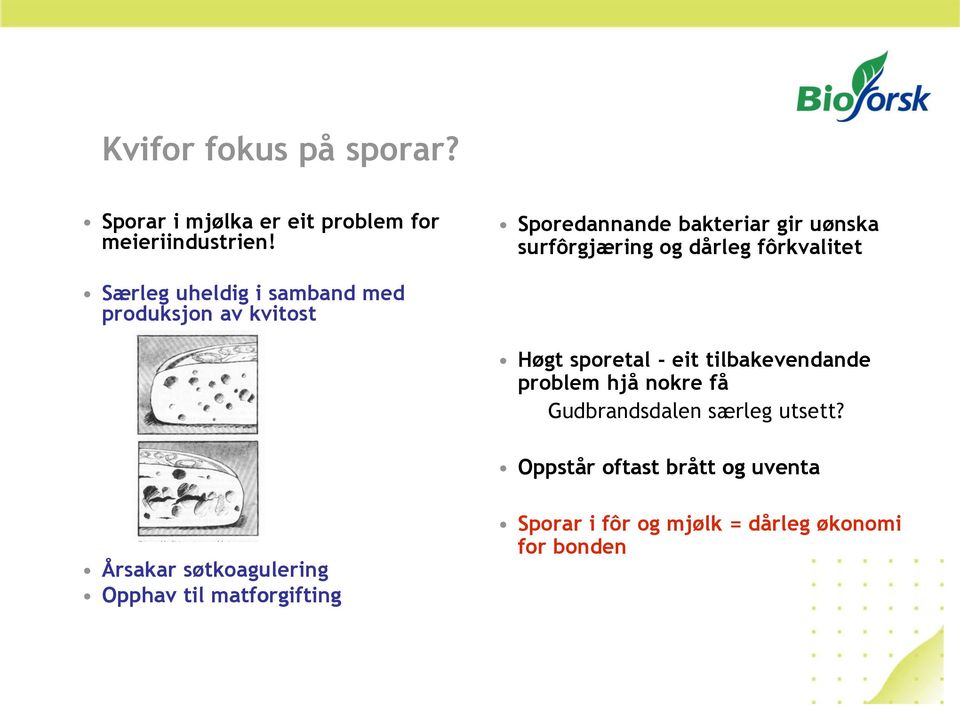 produksjon av kvitost Høgt sporetal - eit tilbakevendande problem hjå nokre få Gudbrandsdalen særleg