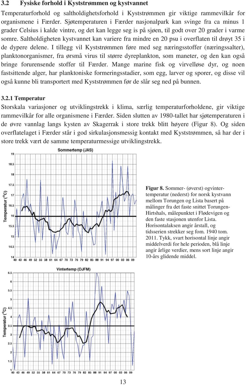 Saltholdigheten kystvannet kan variere fra mindre en 20 psu i overflaten til drøyt 35 i de dypere delene.