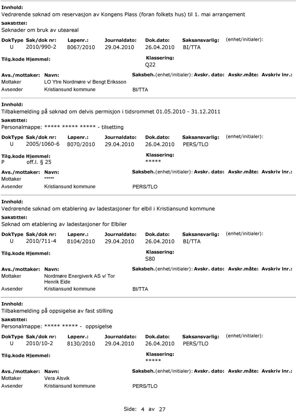 2011 Personalmappe: - tilsetting 2005/1060-6 8070/2010 26.04.2010 P off.l. 25 Avs./mottaker: avn: Saksbeh. Avskr. dato: Avskr.måte: Avskriv lnr.