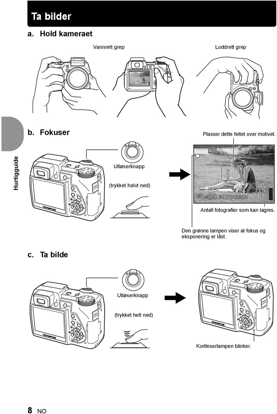 Hurtigguide Utløserknapp (trykket halvt ned) [ ] HQ 3072 23042304 [IN] 4 Antall