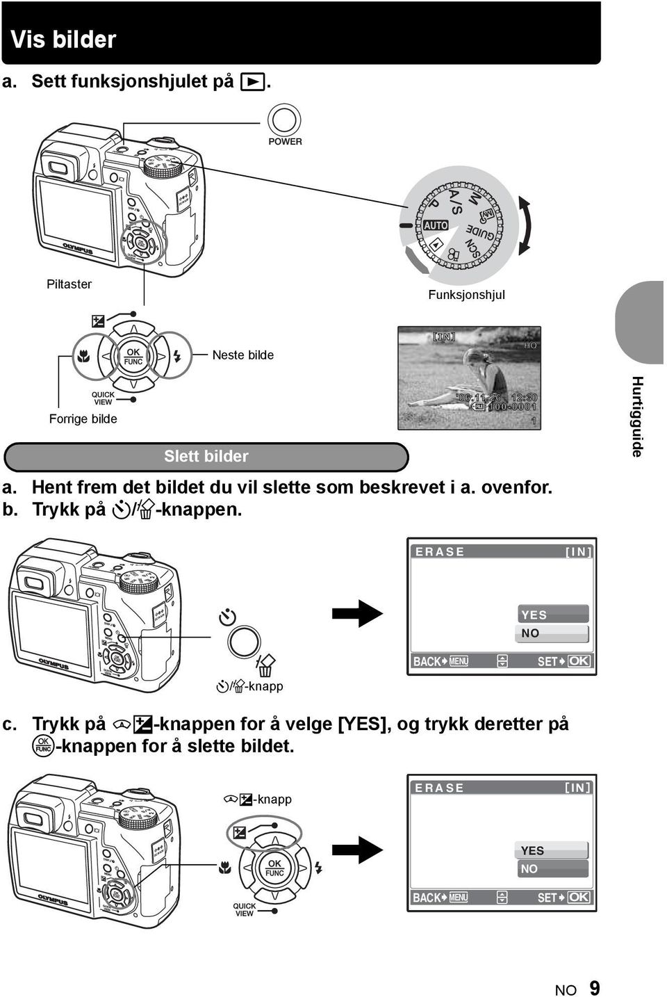 Hent frem det bildet du vil slette som beskrevet i a. ovenfor. b. Trykk på Y/S-knappen.