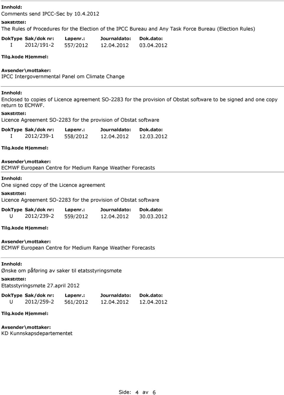 Licence Agreement SO-2283 for the provision of Obstat software 2012/239-1 558/2012 12.03.