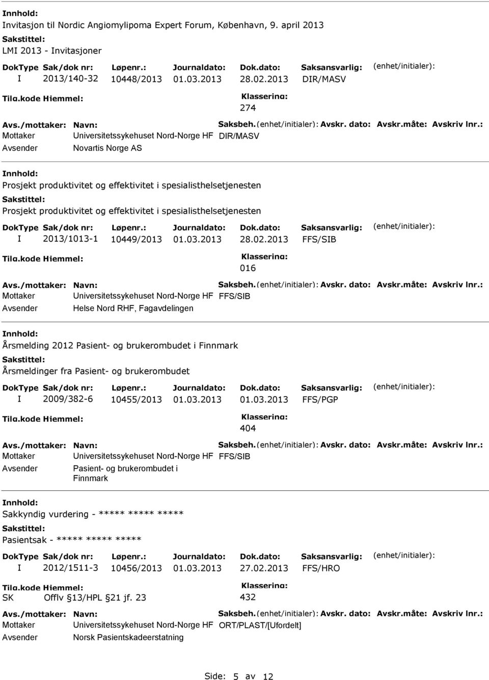 spesialisthelsetjenesten Prosjekt produktivitet og effektivitet i spesialisthelsetjenesten 2013/1013-1 10449/2013 FFS/SB 016 Mottaker niversitetssykehuset Nord-Norge HF FFS/SB Helse Nord RHF,