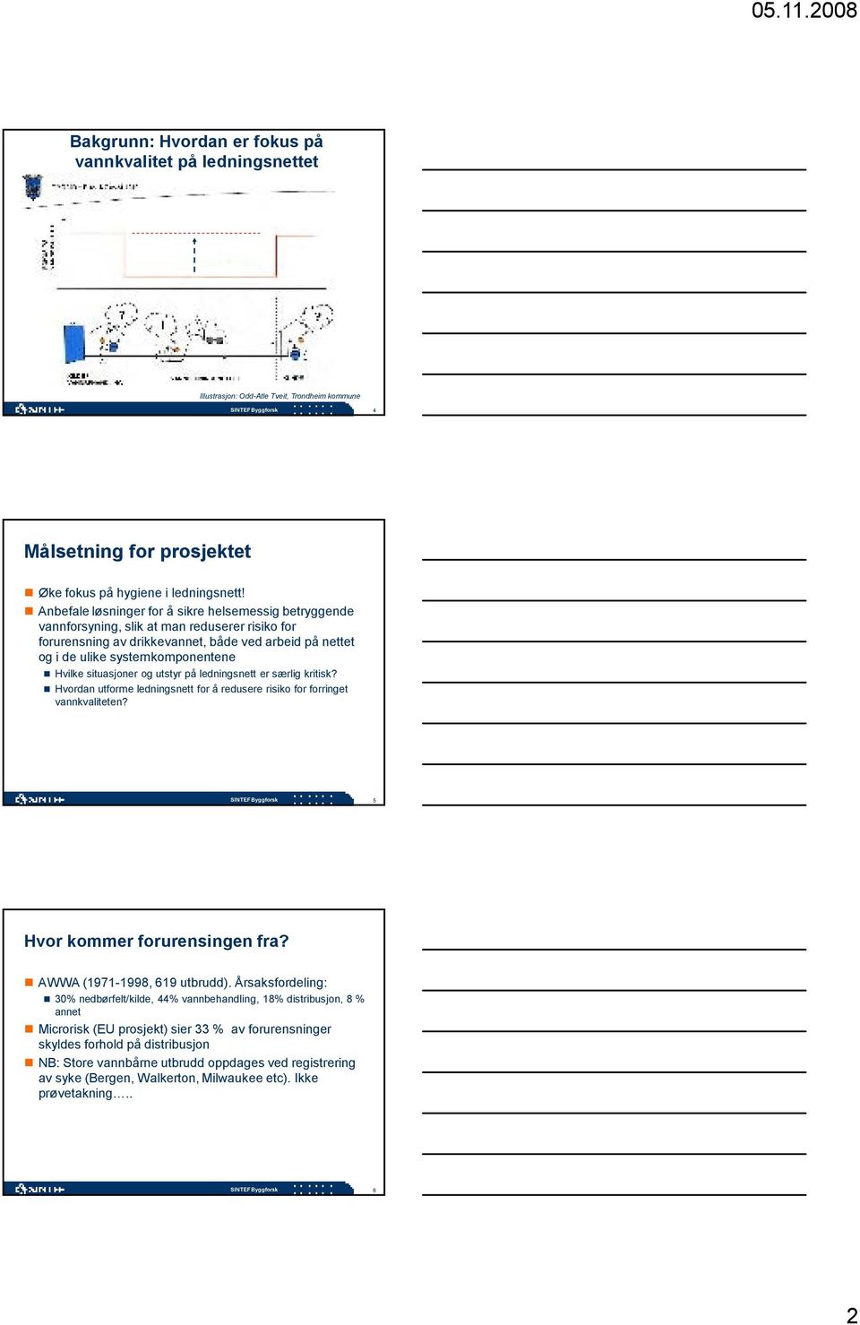 situasjoner og utstyr på ledningsnett er særlig kritisk? Hvordan utforme ledningsnett for å redusere risiko for forringet vannkvaliteten? SINTEF Byggforsk 5 Hvor kommer forurensingen fra?