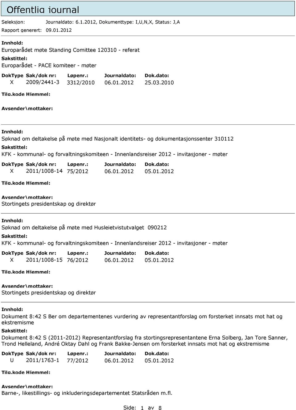 75/2012 Stortingets presidentskap og direktør Søknad om deltakelse på møte med Husleietvistutvalget 090212 KFK - kommunal- og forvaltningskomiteen - nnenlandsreiser 2012 - invitasjoner - møter