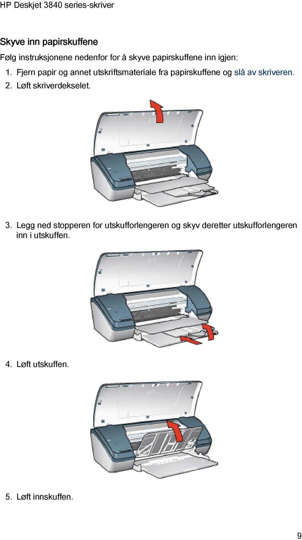 Fjern papir og annet utskriftsmateriale fra papirskuffene og slå av skriveren. 2.