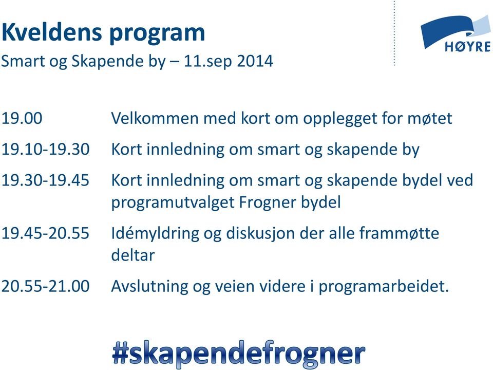 30 Kort innledning om smart og skapende by 19.30-19.