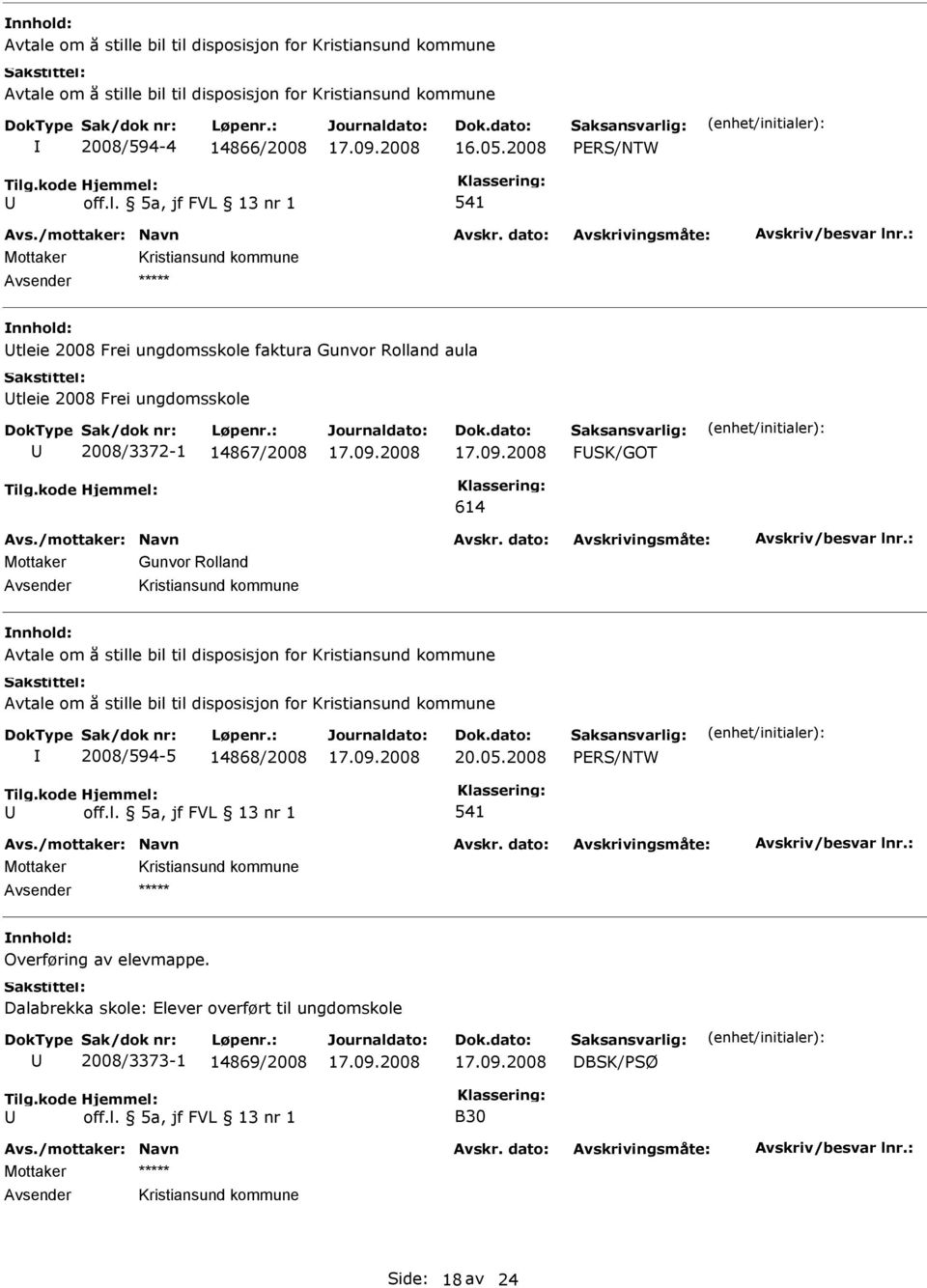 vtale om å stille bil til disposisjon for Kristiansund kommune vtale om å stille bil til disposisjon for Kristiansund kommune 2008/594-5 14868/2008 20.05.2008 PRS/NTW off.l. 5a, jf FVL 13 nr 1 541 vsender Overføring av elevmappe.