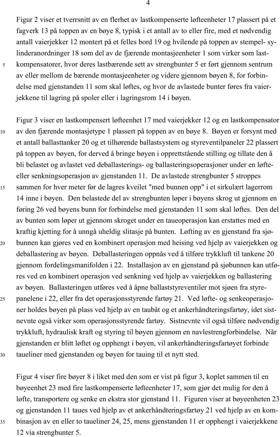 sett av strengbunter er ført gjennom sentrum av eller mellom de bærende montasjeenheter og videre gjennom bøyen 8, for forbindelse med gjenstanden 11 som skal løftes, og hvor de avlastede bunter