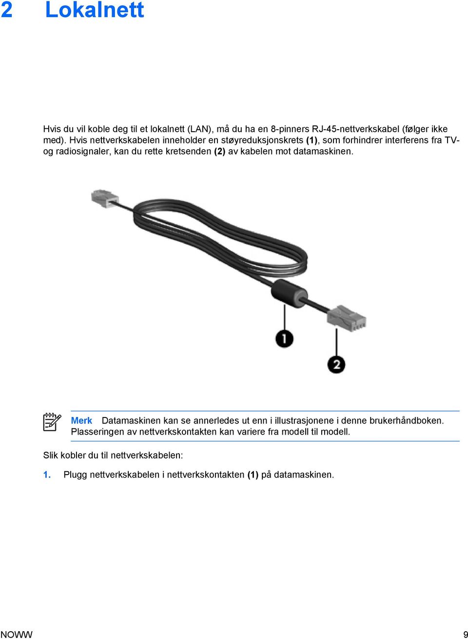 (2) av kabelen mot datamaskinen. Merk Datamaskinen kan se annerledes ut enn i illustrasjonene i denne brukerhåndboken.