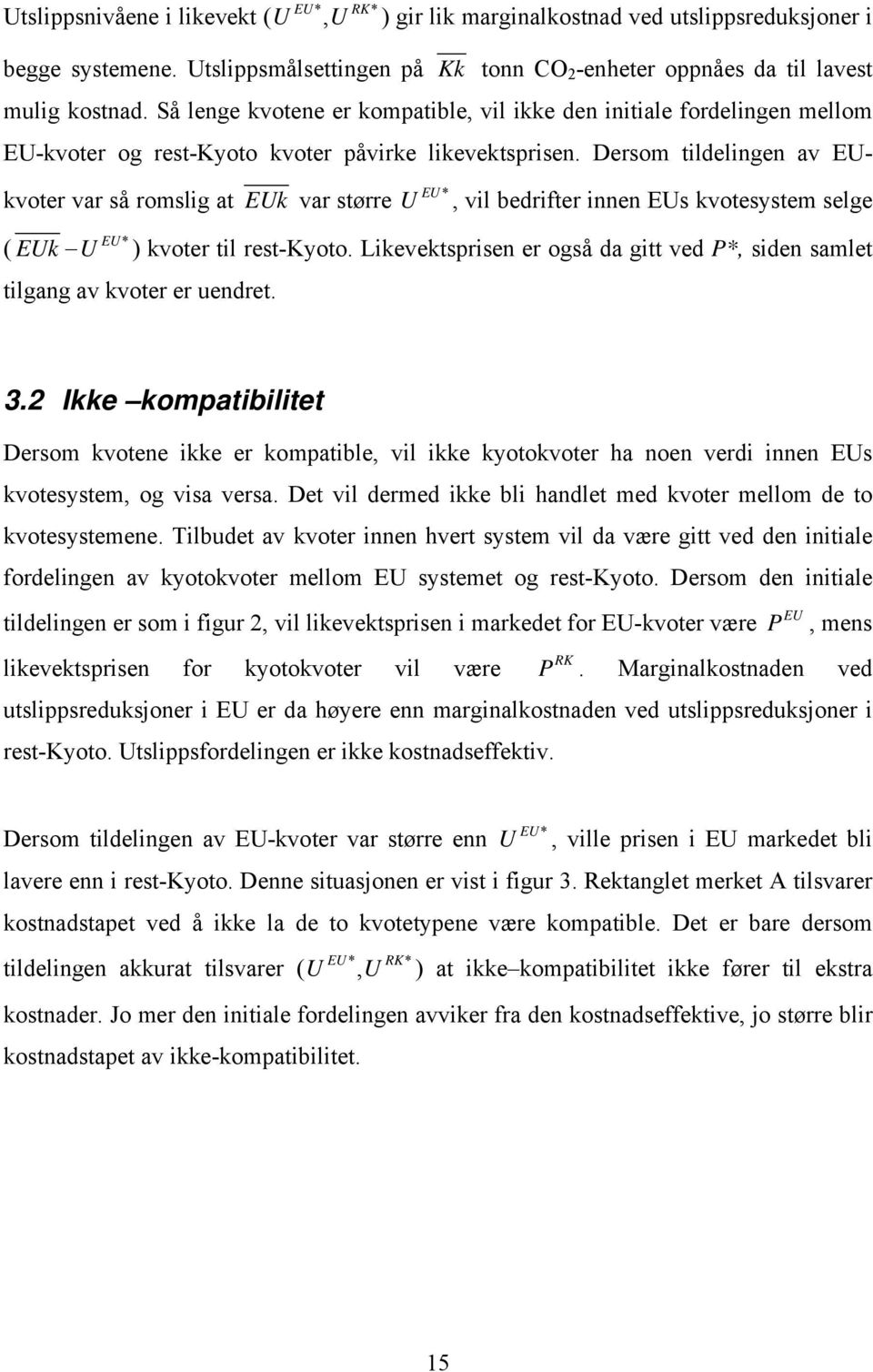 Dersom tildelingen av kvoter var så romslig at k var større ( k U * * U, vil bedrifter innen s kvotesystem selge ) kvoter til rest-kyoto.