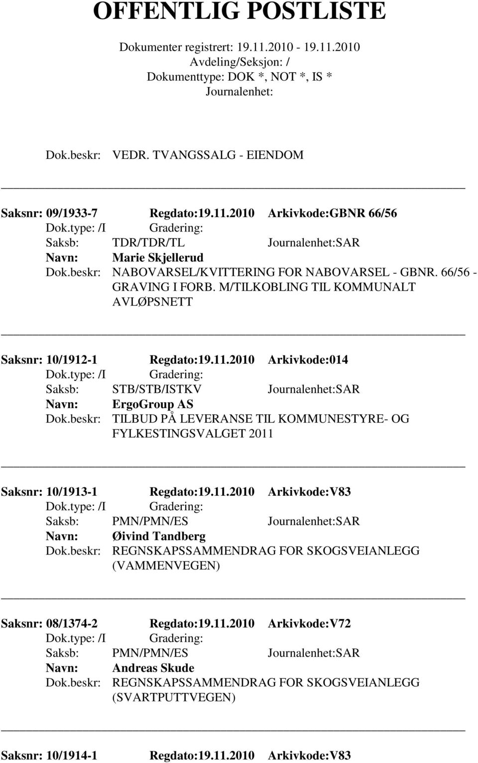 beskr: TILBUD PÅ LEVERANSE TIL KOMMUNESTYRE- OG FYLKESTINGSVALGET 2011 Saksnr: 10/1913-1 Regdato:19.11.2010 Arkivkode:V83 Saksb: PMN/PMN/ES SAR Øivind Tandberg Dok.