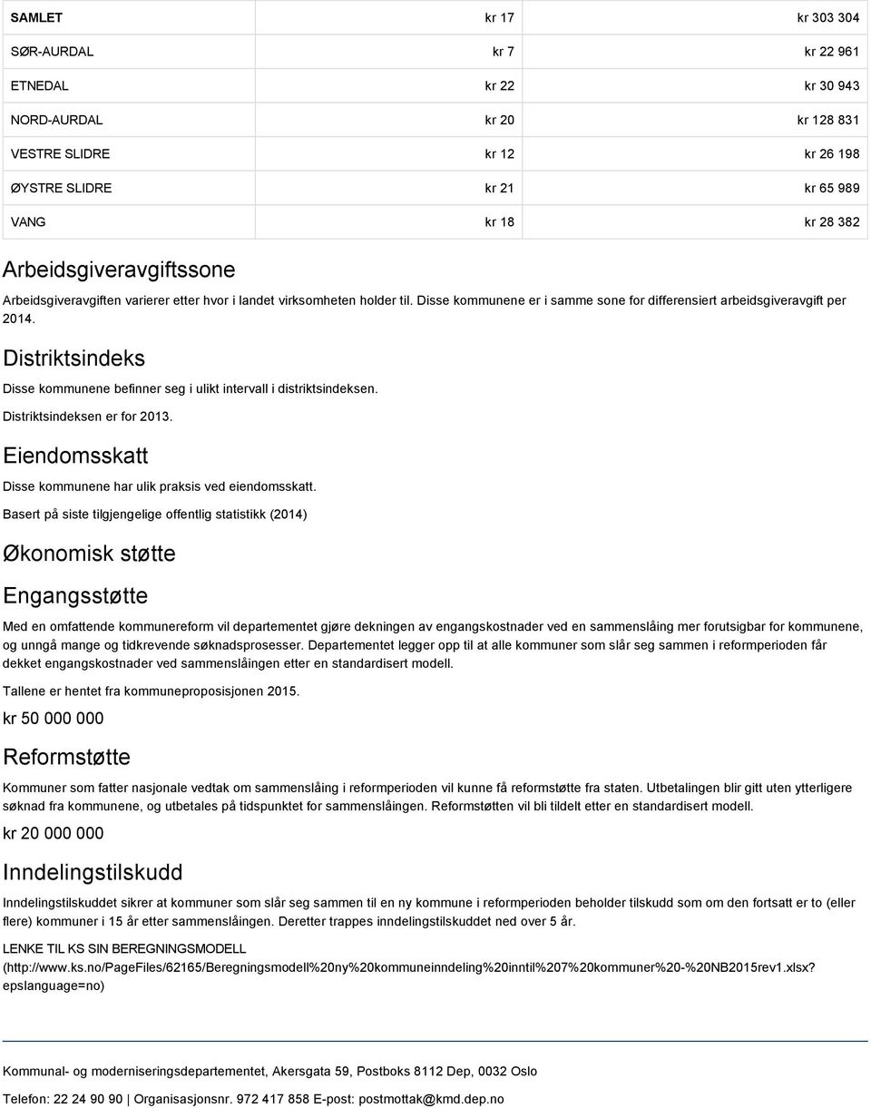 Distriktsindeks Disse kommunene befinner seg i ulikt intervall i distriktsindeksen. Distriktsindeksen er for 20. Eiendomsskatt Disse kommunene har ulik praksis ved eiendomsskatt.