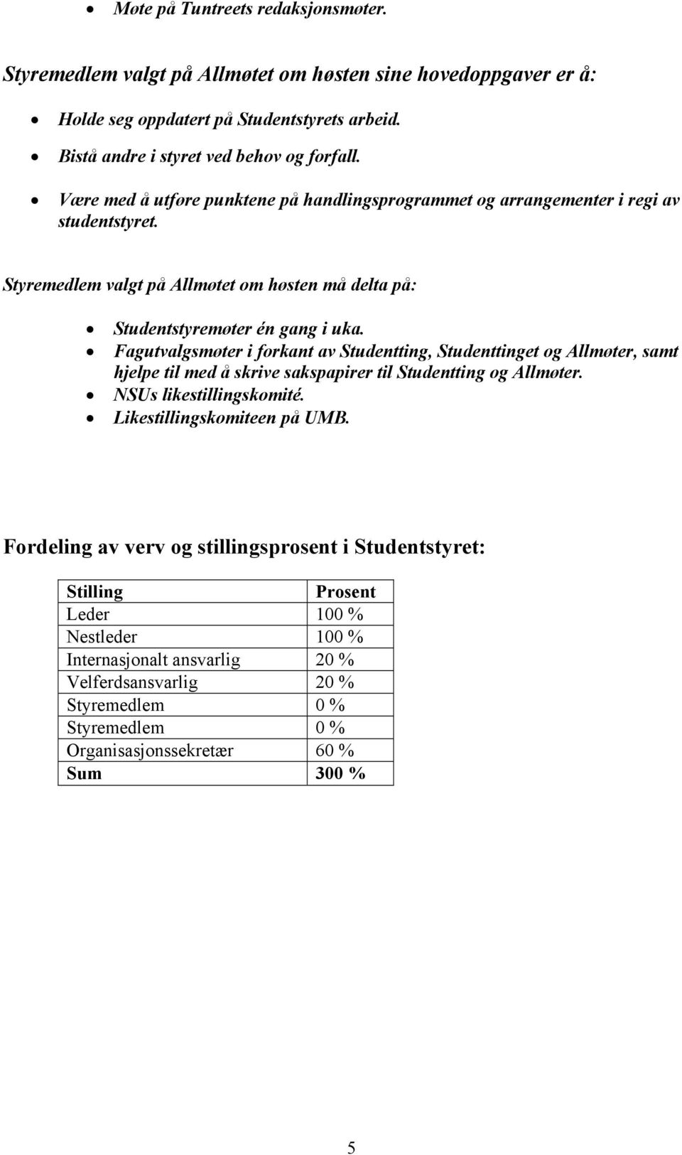 Styremedlem valgt på Allmøtet om høsten må delta på: Studentstyremøter én gang i uka.