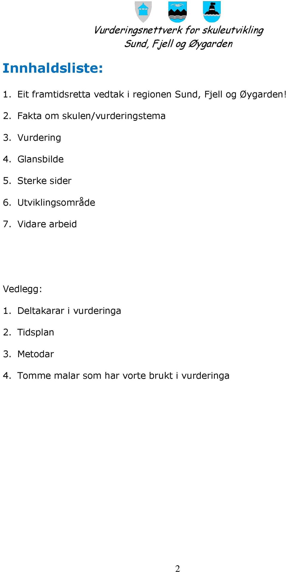 Vurdering 4. Glansbilde 5. Sterke sider 6. Utviklingsområde 7.