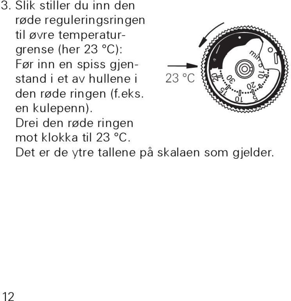 hullene i den røde ringen (f.eks. en kulepenn).