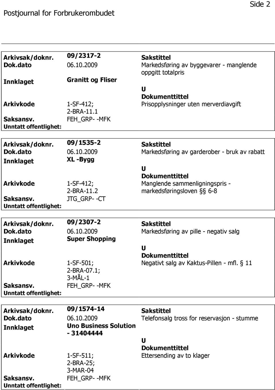 2 Manglende sammenligningspris - markedsføringsloven 6-8 JTG_GRP- -CT Arkivsak/doknr. 09/2307-2 Sakstittel Dok.dato 06.10.