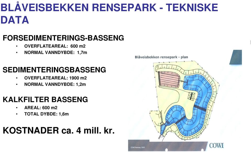 VANNDYBDE: 1,7m SEDIMENTERINGSBASSENG OVERFLATEAREAL: 1900 m2