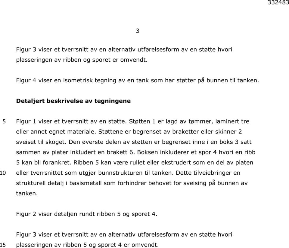 Støtten 1 er lagd av tømmer, laminert tre eller annet egnet materiale. Støttene er begrenset av braketter eller skinner 2 sveiset til skoget.