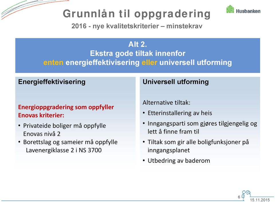 Energioppgradering som oppfyller Enovas kriterier: Privateide boliger må oppfylle Enovas nivå 2 Borettslag og sameier må oppfylle