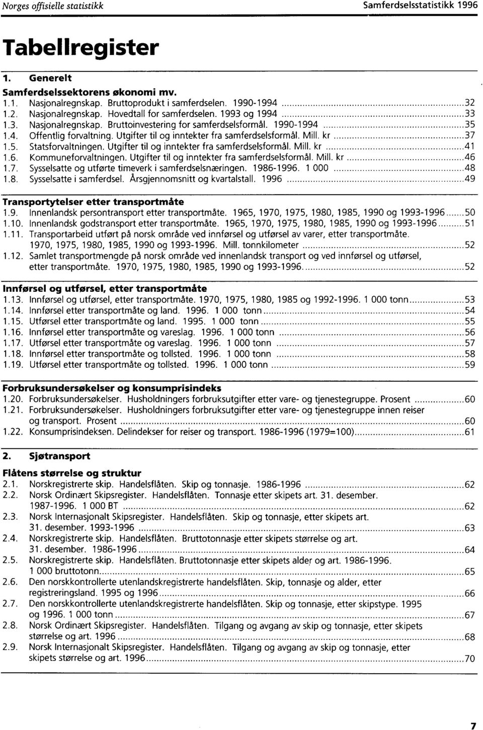 Utgifter til og inntekter fra samferdselsformål. Mill. kr 41 1.6. Kommuneforvaltningen. Utgifter til og inntekter fra samferdselsformål. Mill. kr 46 1.7.