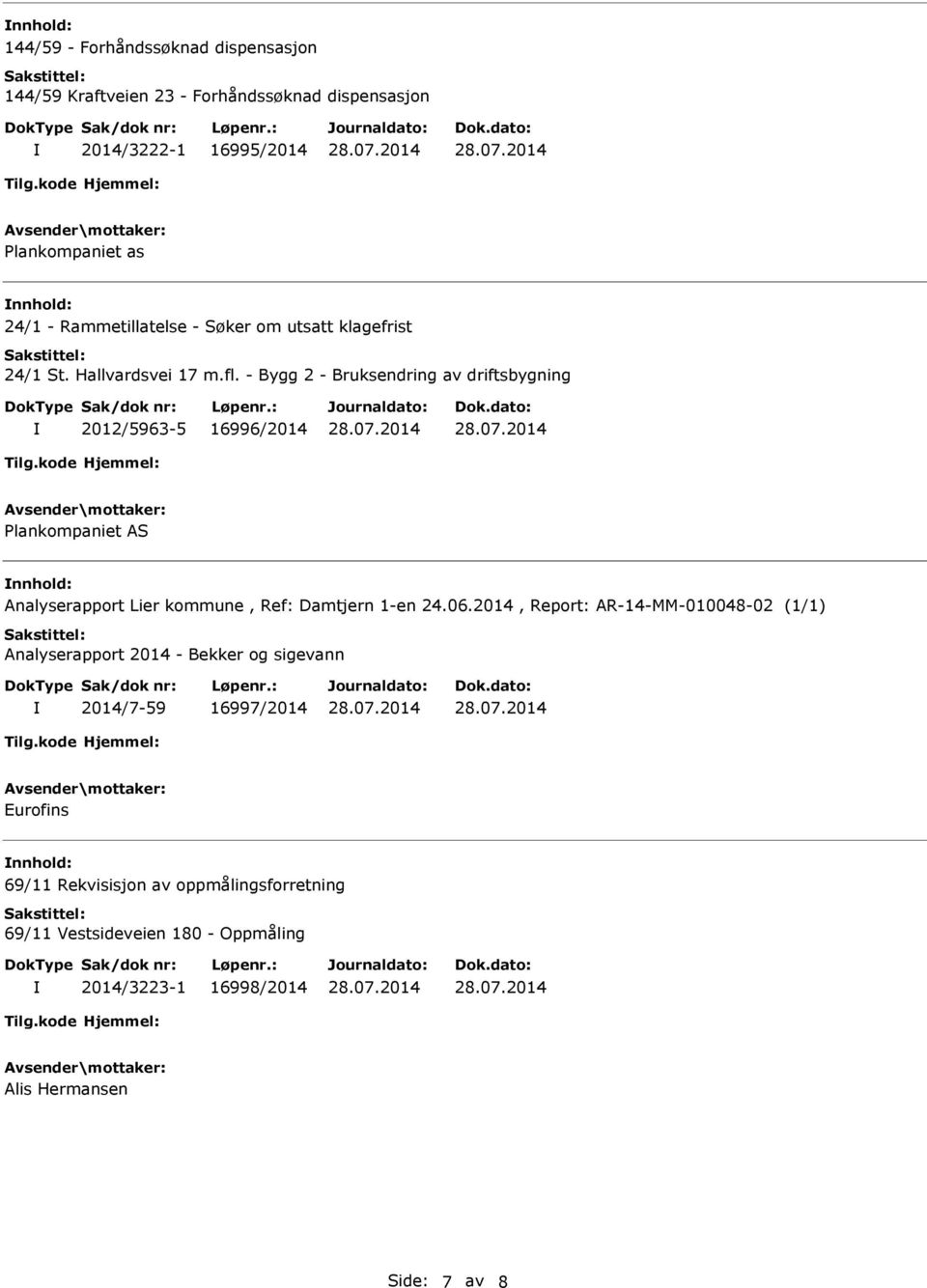 - Bygg 2 - Bruksendring av driftsbygning 2012/5963-5 16996/2014 Plankompaniet AS Analyserapport Lier kommune, Ref: Damtjern 1-en 24.06.