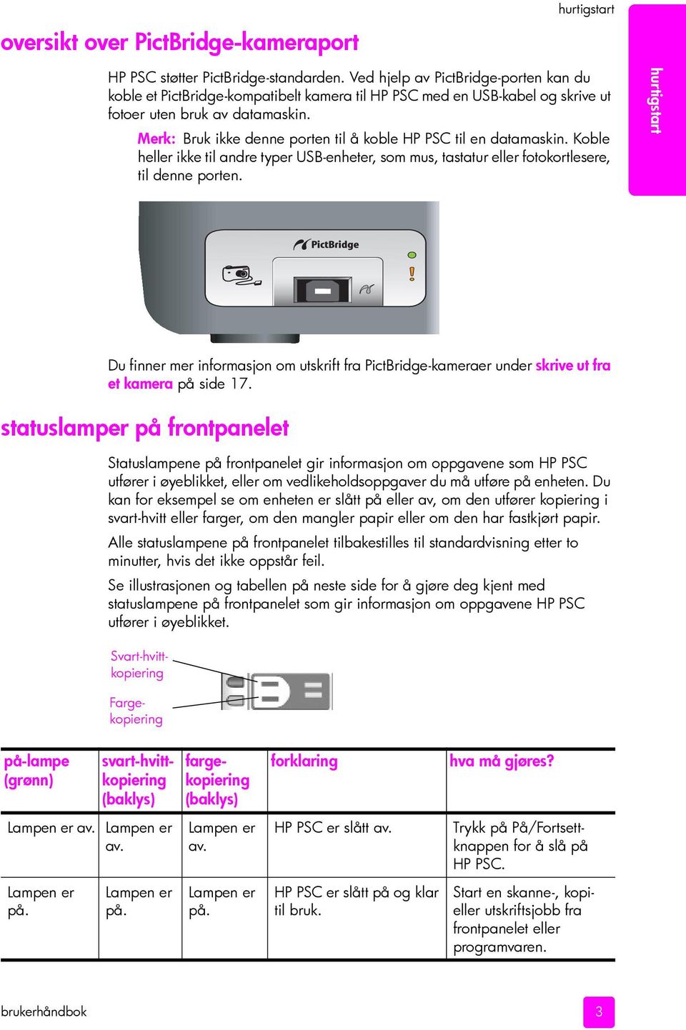 Merk: Bruk ikke denne porten til å koble HP PSC til en datamaskin. Koble heller ikke til andre typer USB-enheter, som mus, tastatur eller fotokortlesere, til denne porten.