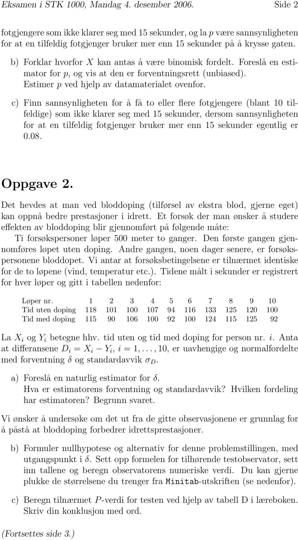 b) Forklar hvorfor X kan antas å være binomisk fordelt. Foreslå en estimator for p, og vis at den er forventningsrett (unbiased). Estimer p ved hjelp av datamaterialet ovenfor.