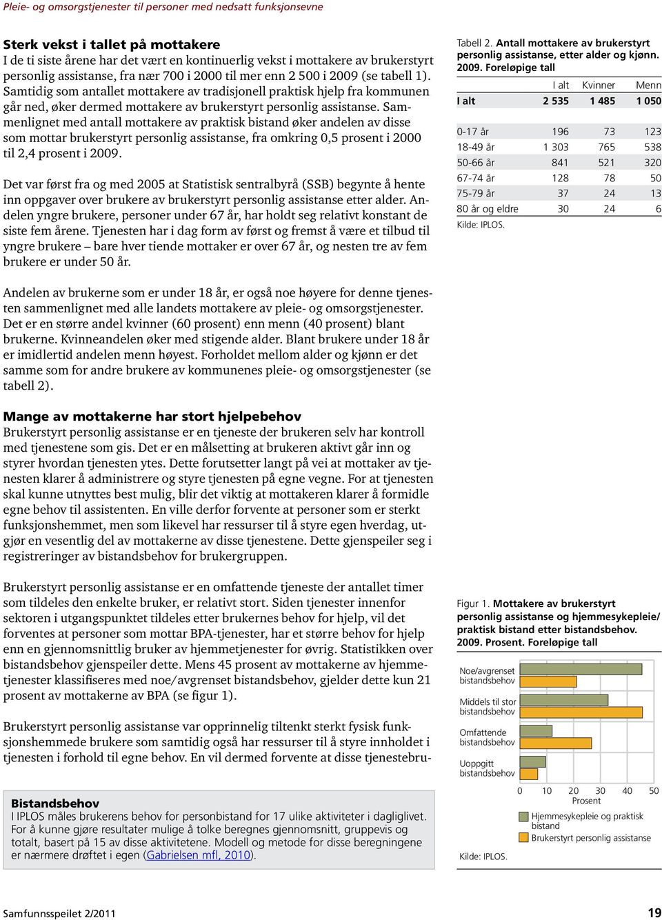 Sammenlignet med antall mottakere av praktisk bistand øker andelen av disse som mottar brukerstyrt personlig assistanse, fra omkring 0,5 prosent i 2000 til 2,4 prosent i 2009.