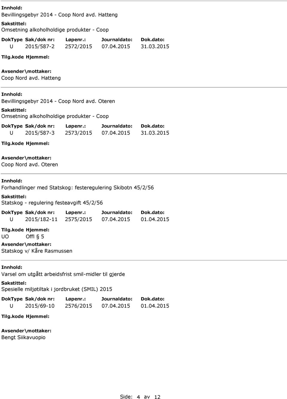 Oteren Forhandlinger med Statskog: festeregulering Skibotn 45/2/56 Statskog - regulering festeavgift 45/2/56 2015/182-11 2575/2015 01.04.