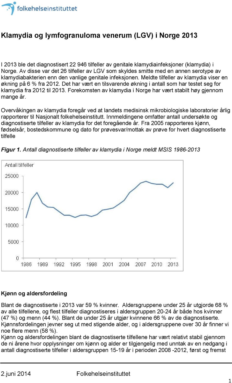 Det har vært en tilsvarende økning i antall som har testet seg for klamydia fra 2012 til 2013. Forekomsten av klamydia i Norge har vært stabilt høy gjennom mange år.