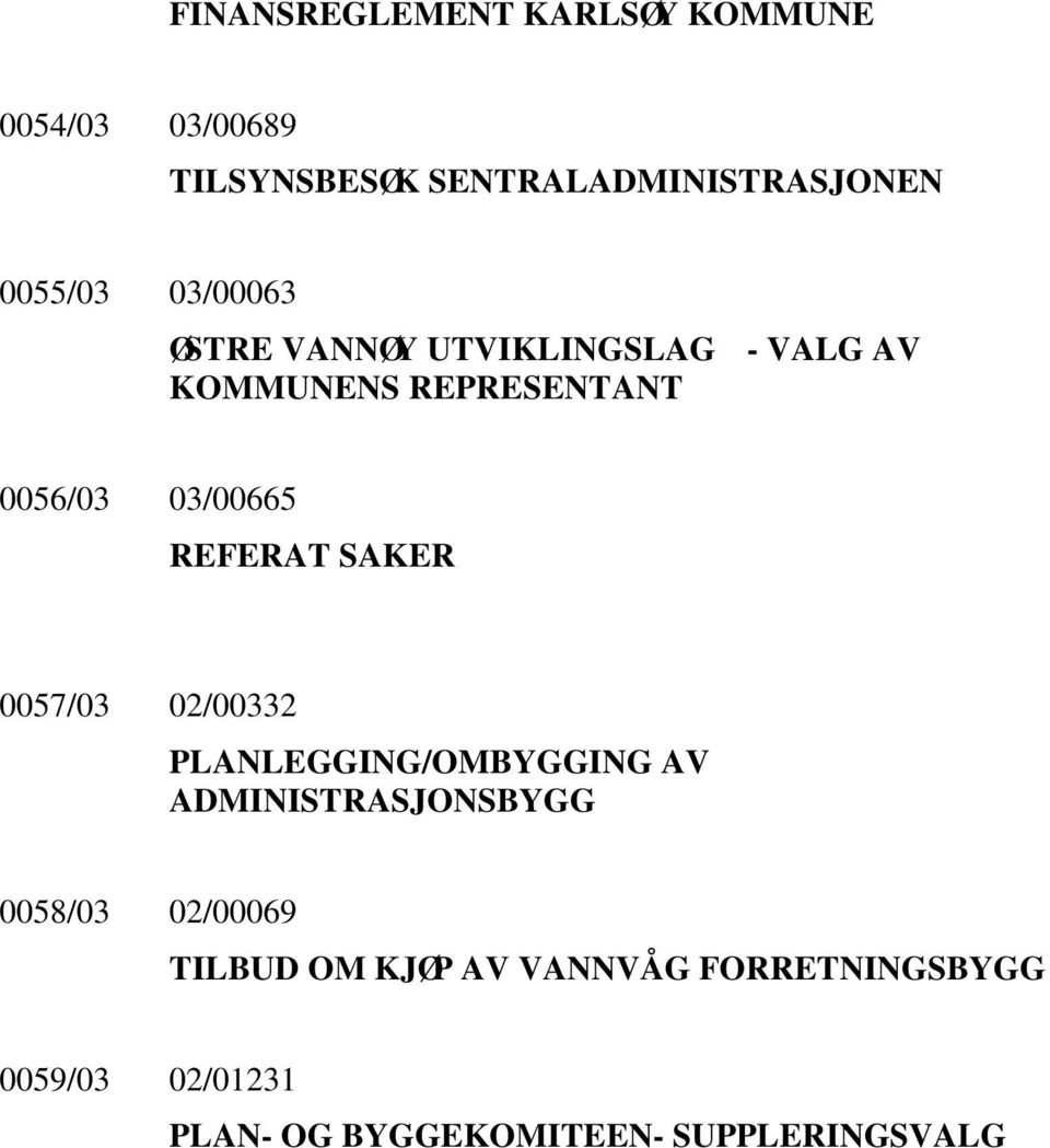 03/00665 REFERAT SAKER 0057/03 02/00332 PLANLEGGING/OMBYGGING AV ADMINISTRASJONSBYGG 0058/03