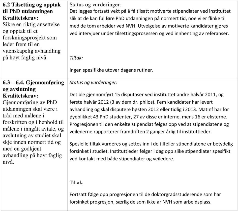 Utvelgelse av motiverte kandidater gjøres ved intervjuer under tilsettingsprosessen og ved innhenting av referanser. Ingen spesifikke utover dagens rutiner. 6.3 6.4.