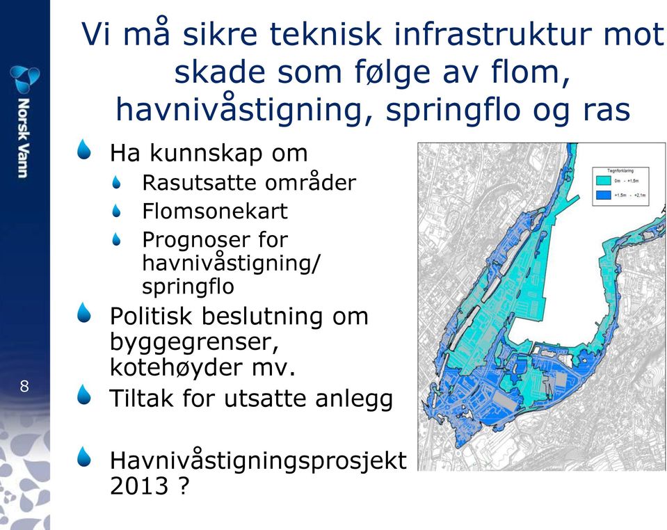 Flomsonekart Prognoser for havnivåstigning/ springflo Politisk beslutning