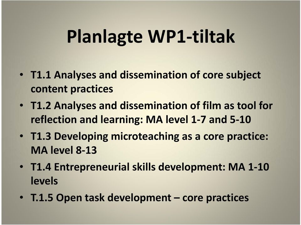 2 Analyses and dissemination of film as tool for reflection and learning: MA level 1 7