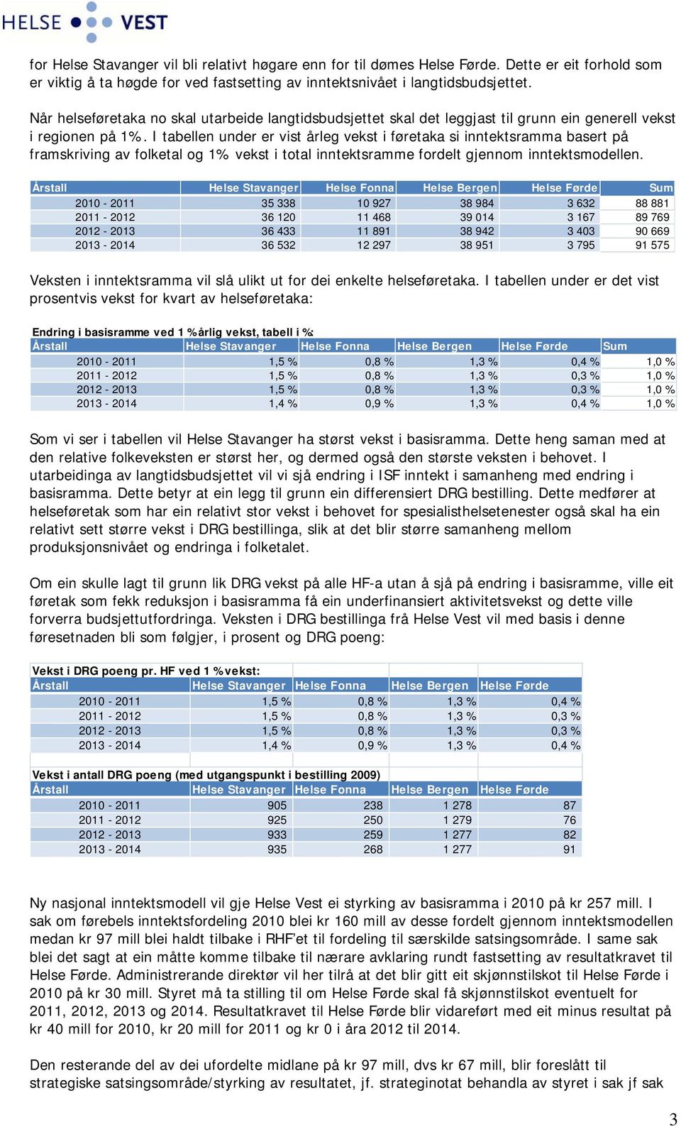 I tabellen under er vist årleg vekst i føretaka si inntektsramma basert på framskriving av folketal og 1% vekst i total inntektsramme fordelt gjennom inntektsmodellen.