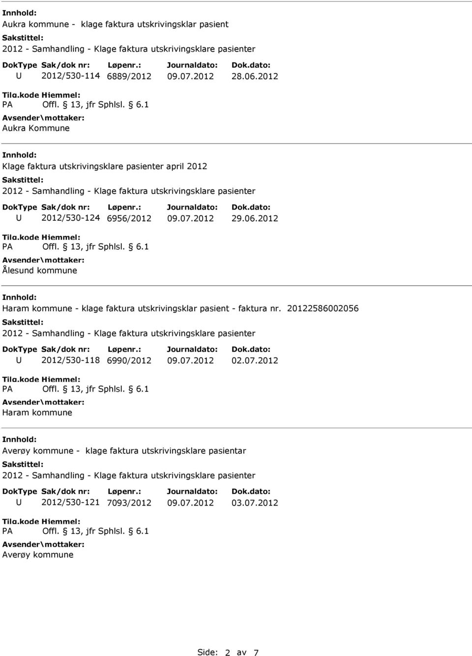 2012 Haram kommune - klage faktura utskrivingsklar pasient - faktura nr.