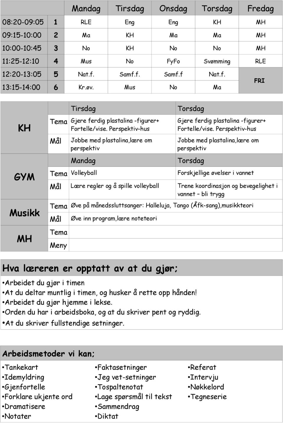 Perspektiv-hus Jobbe med plastalina,lære om perspektiv Mandag Volleyball Torsdag Gjere ferdig plastalina -figurer+ Fortelle/vise.