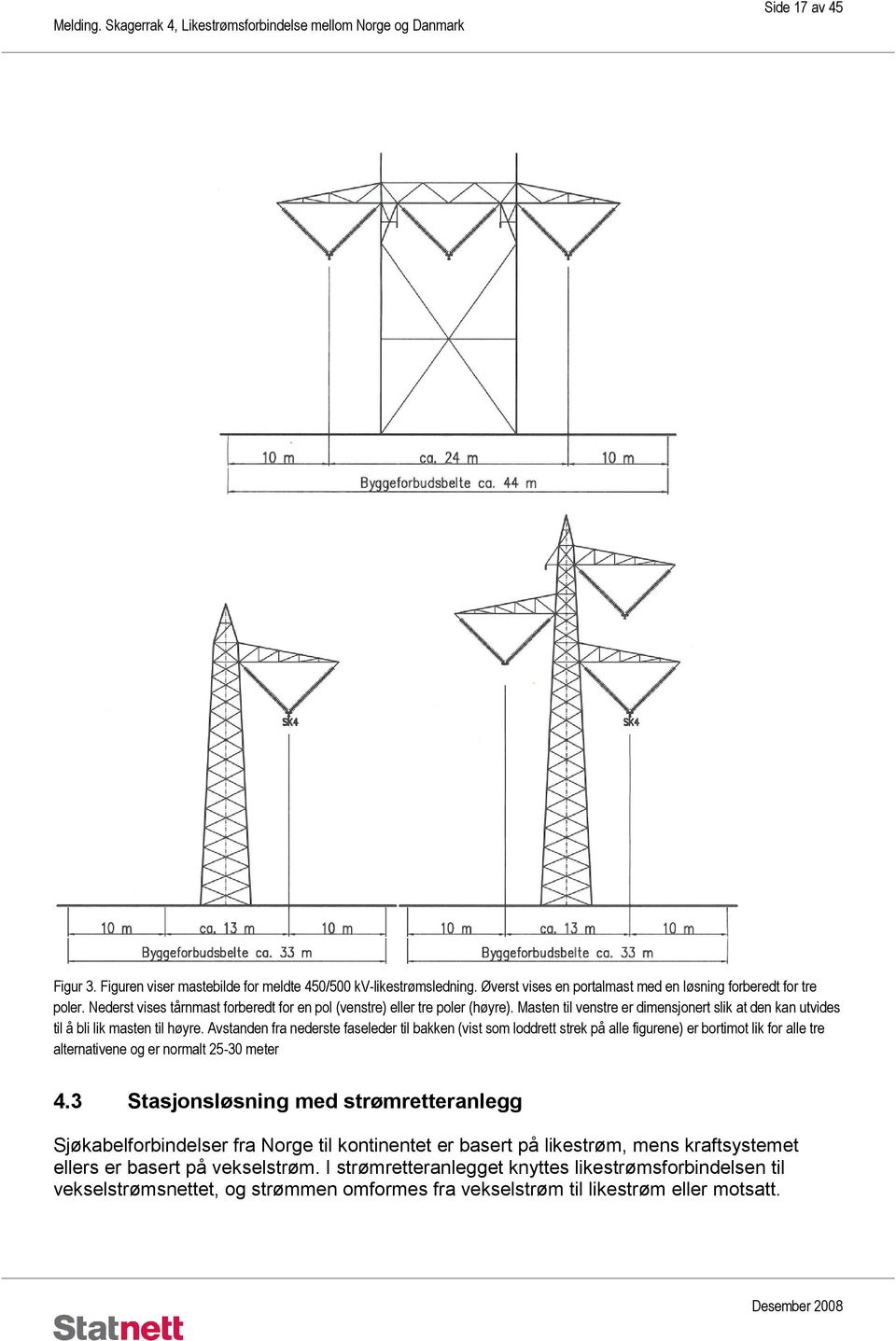 Avstanden fra nederste faseleder til bakken (vist som loddrett strek på alle figurene) er bortimot lik for alle tre alternativene og er normalt 25-30 meter 4.