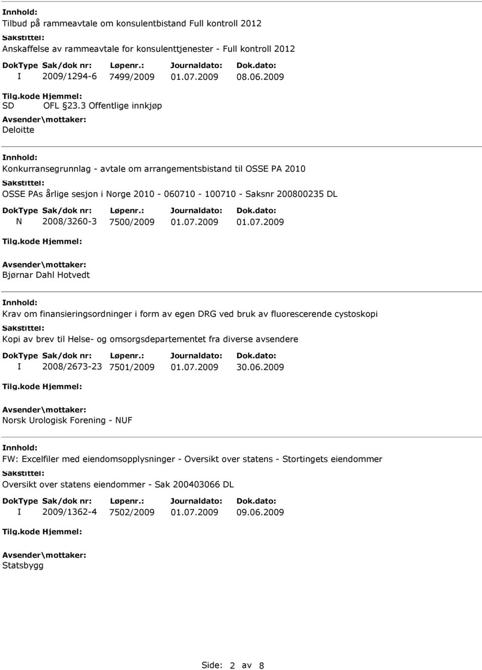 fluorescerende cystoskopi Kopi av brev til Helse- og omsorgsdepartementet fra diverse avsendere 2008/2673-23 7501/2009 Norsk rologisk Forening - NF FW: Excelfiler med