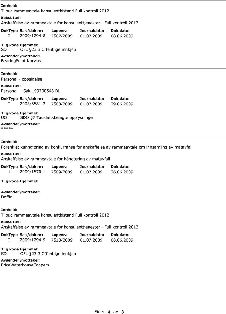 2009 O O 7 Taushetsbelagte opplysninger ***** Forenklet kunngjøring av konkurranse for anskaffelse av