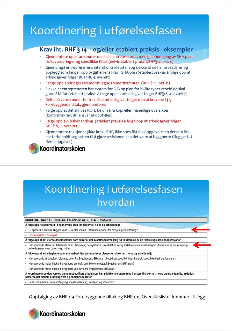 c) Gjennomgå entreprenørens internkontrollsystem og sjekke at de har prosedyrer og opplegg som fanger opp byggherrens krav i SHA plan (etablert praksis å følge opp at arbeidsgiver følger BHF 18, 4.