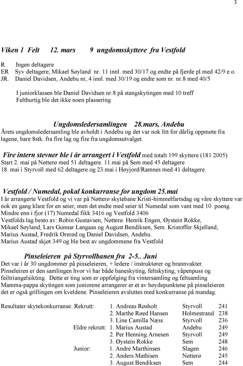 mars, Andebu Årets ungdomsledersamling ble avholdt i Andebu og det var nok litt for dårlig oppmøte fra lagene, bare 8stk. fra fire lag og fire fra ungdomsutvalget.